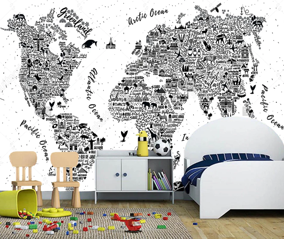 Детские обои, дорожный плакат с городами и экскурсионными аттракционами, карта мира для гостиной, спальни фоновая стена