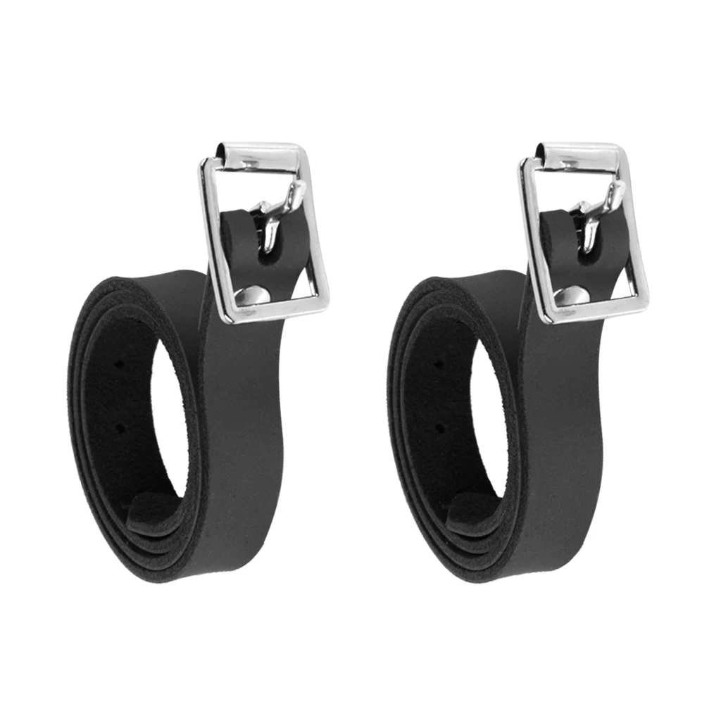 2pcs Horse Riding Leather Spur Straps with Alloy Buckle Equestrian, Black