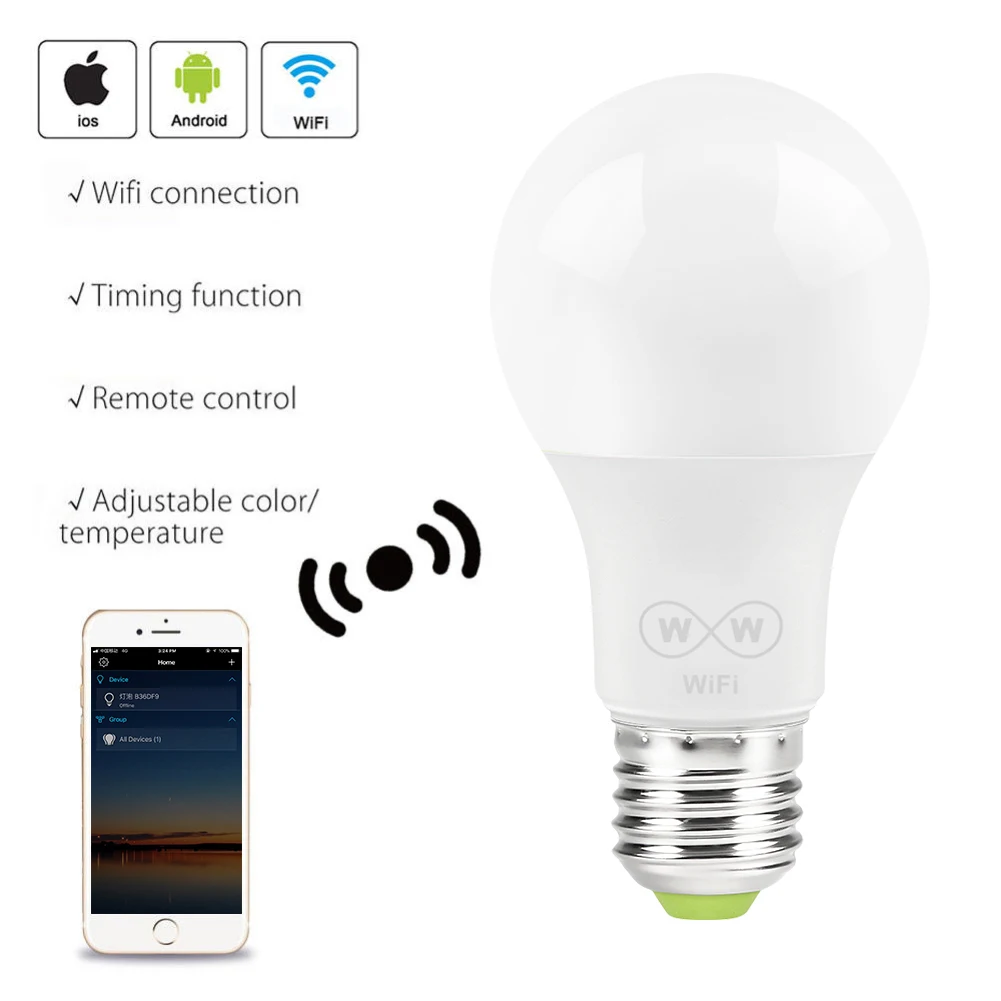 

6.5W E27 WiFi Smart Light Bulb , APP Control Wake-Up Lights , No Hub Required , Compatible with Alexa Google Home Assistant