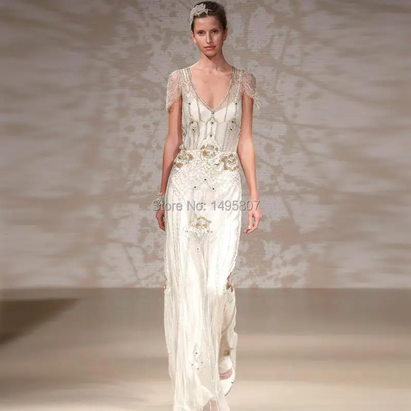 2015 New Arrival Art Deco Wedding Dresses Sheath Open Back With