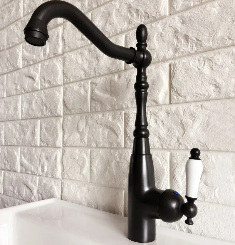 Swivel Spout Water Tap Oil Rubbed Black Bronze Single Handle Single Hole Kitchen Sink & Bathroom Faucet Basin Mixer Tap anf379