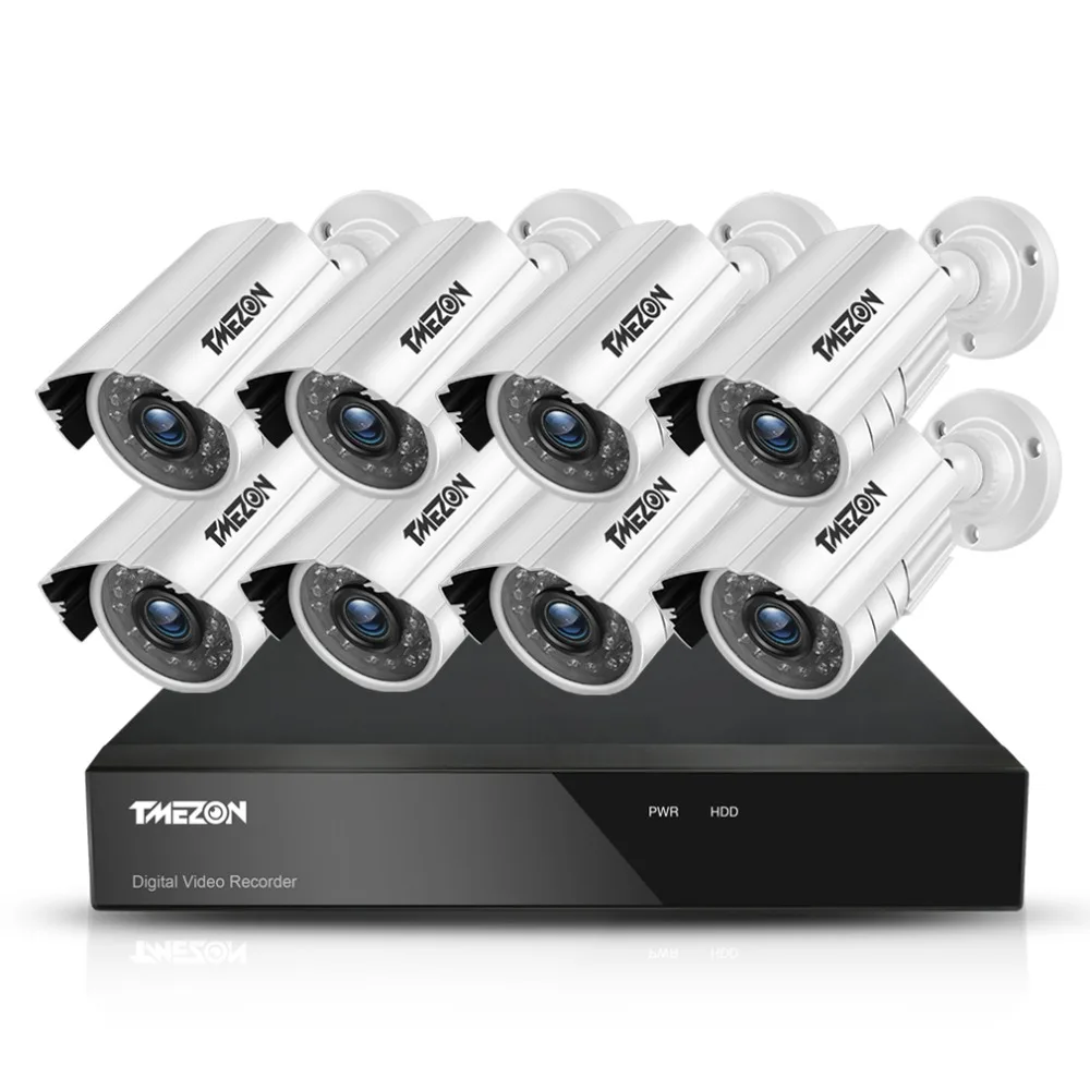 

TMEZON 8CH CCTV System 8PCS 720P Outdoor Weatherproof Security Camera 8CH 1080P DVR Night Vision Kit Video Surveillance System