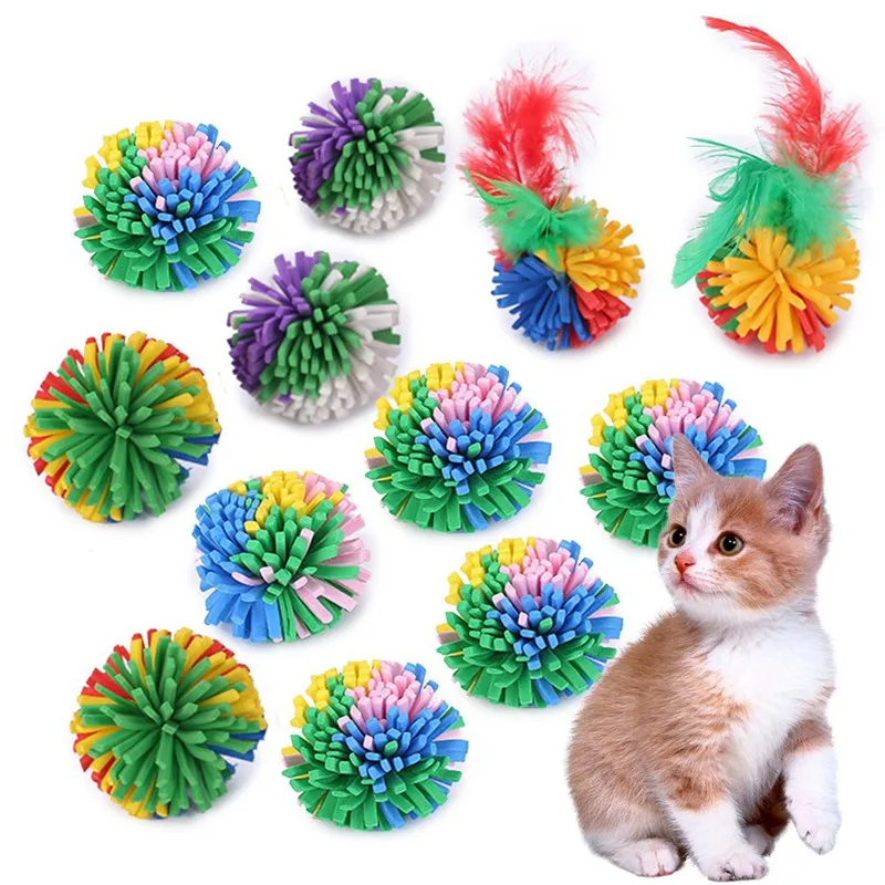 

2PCS/LOT Pet Colorful EVA Flower Balls Toys for Cat Kitten Scratcher Funny Interactive Chew Toys Cat Supplies(NO Feather)