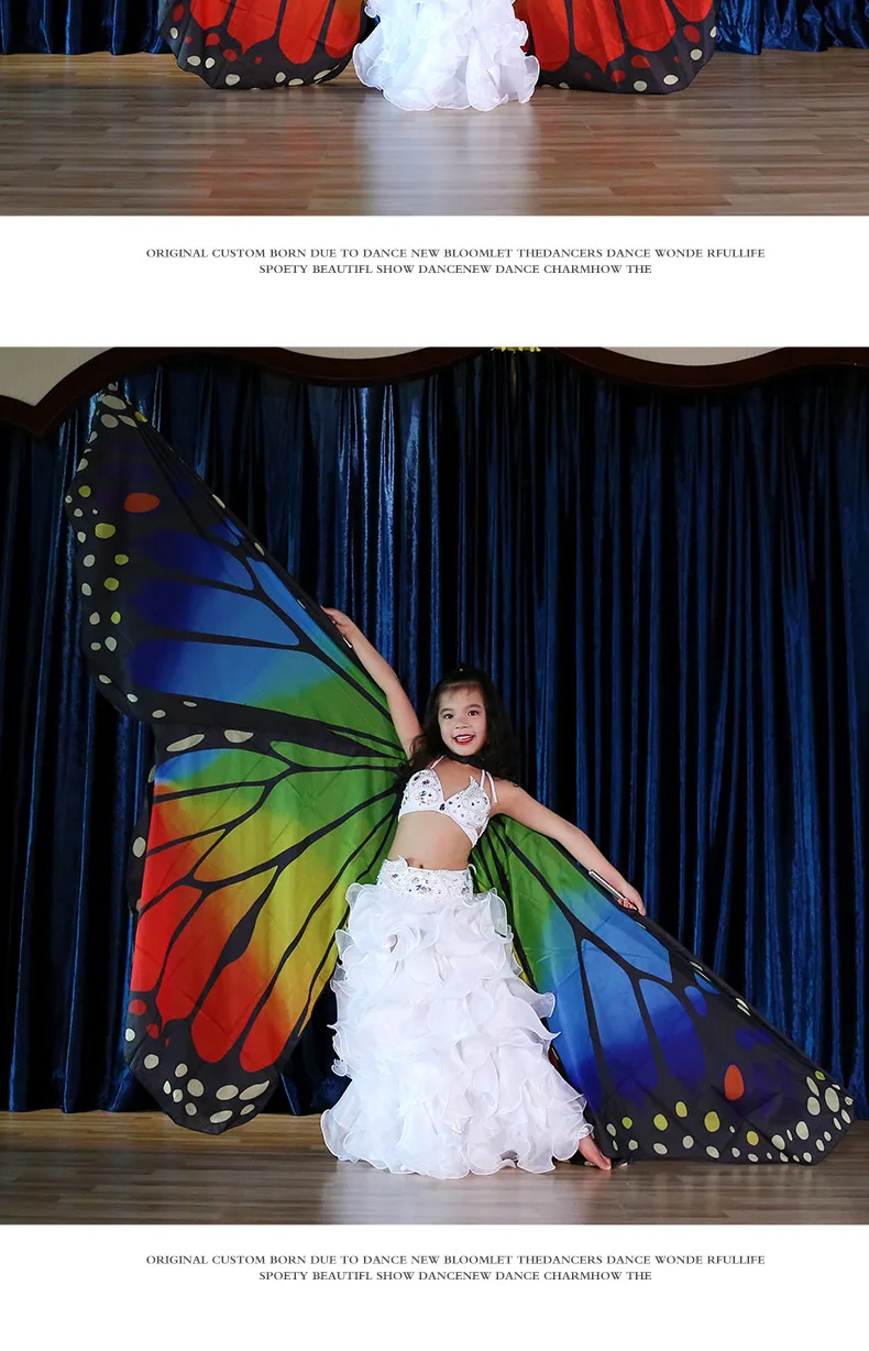 Цветной Детский костюм для танца живота с крыльями ангела, бабочки, 360 градусов, танцевальный костюм для танца живота, аксессуары для выступлений
