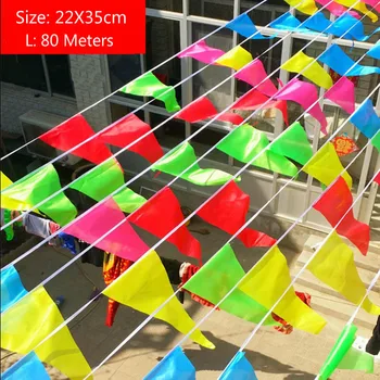 

(22X35cm) 80 Meters Colourful Bunting Banner Flag Wedding Triangles flag Garland Party Decor Pennant Promotion Party Supplies