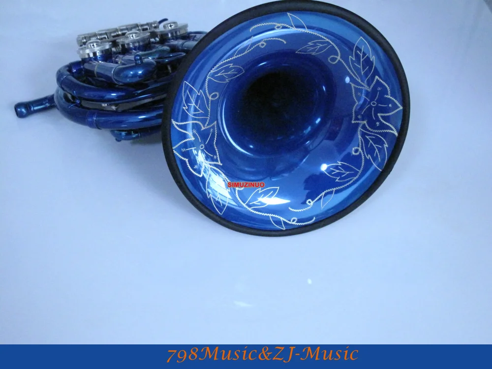 Новейшая модель; красивое голубое мини Валторны гравировка Bell BB карман рог с Чехол lorico кольцо отключения звука