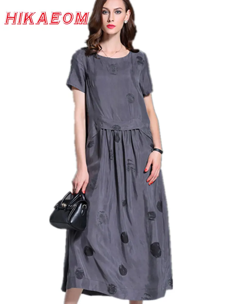 Buy Cheap Summer O neck Maxi Dresses Women Grey Robes Cotton Linen Plus Size Long Designer Loose Oversized Print Vintage Robe Maxi Dress