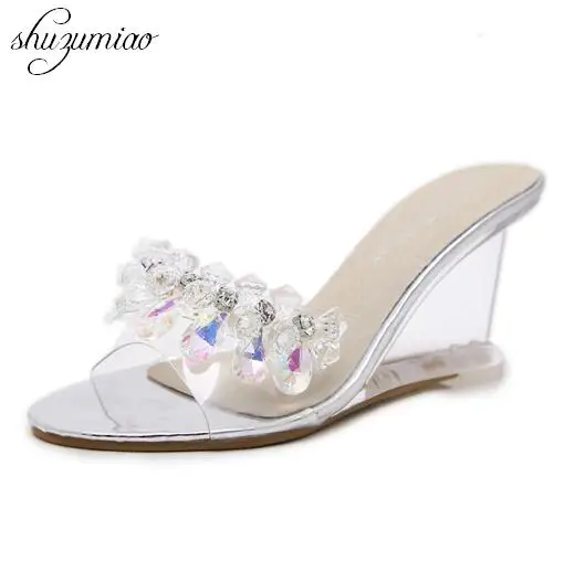 

Crystal Transparent Diamond Wedges Sandals High heels 8.5cm Slope Sandals Female Summer 2019 Sexy Women Shoes