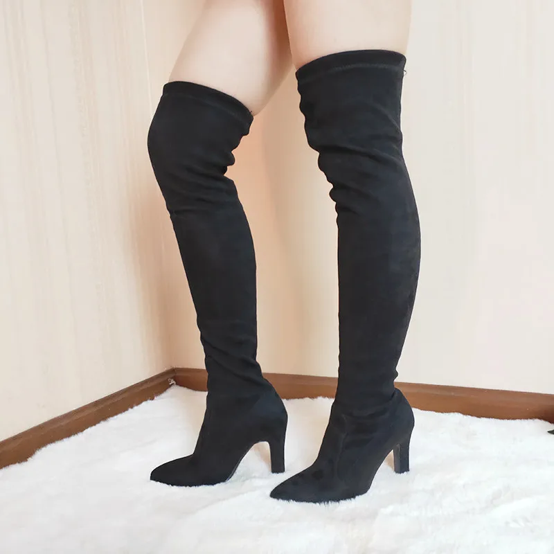 RIZABINA Autumn Winter Women Boots Long Stretch Slim Thigh High Boots Fashion Over The Knee Boots High Heels Shoes Size 34-43