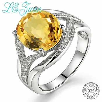 

L&zuan 4.75CT Natural Citrine Women Rings Yellow Gemstone White Gold 925 Sterling Silver Ring Wedding Party Bridal Fine Jewelry