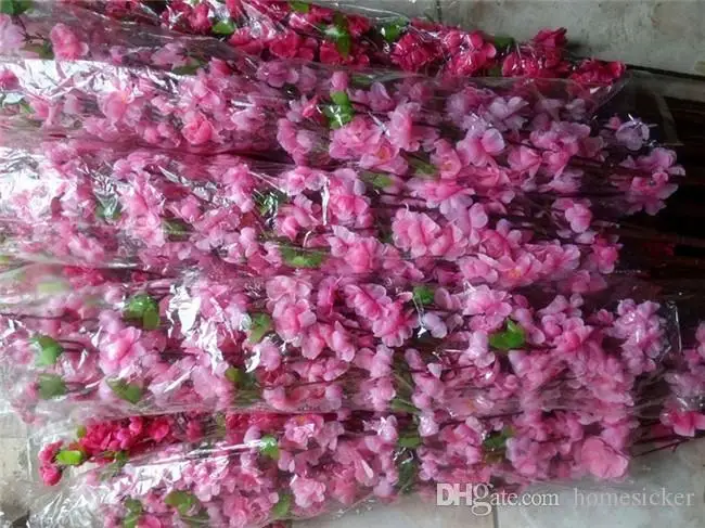 Artificial Cherry Spring Plum Peach Blossom Branch Silk Flower Tree For Wedding Party Decoration white red yellow pink color