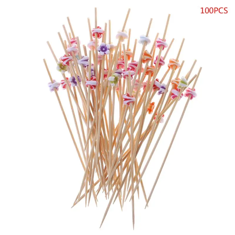 100pcs 12cm Acrylic Flower Food Picks Dessert Buffet Fruit Salad Fork Cake Muffin Party Vegetable Sticks Cocktail Toothpicks