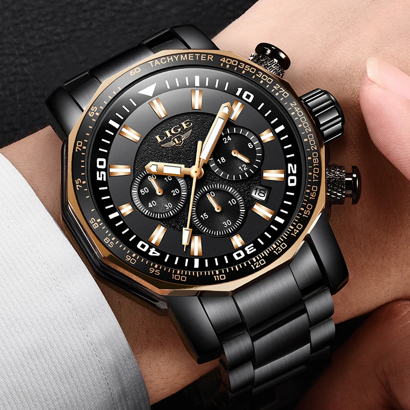Relogio Masculino Men Watch LIGE Top Brand Luxury Fashion Quartz Clock Men's Business Waterproof Big Dial Military Sport Watches
