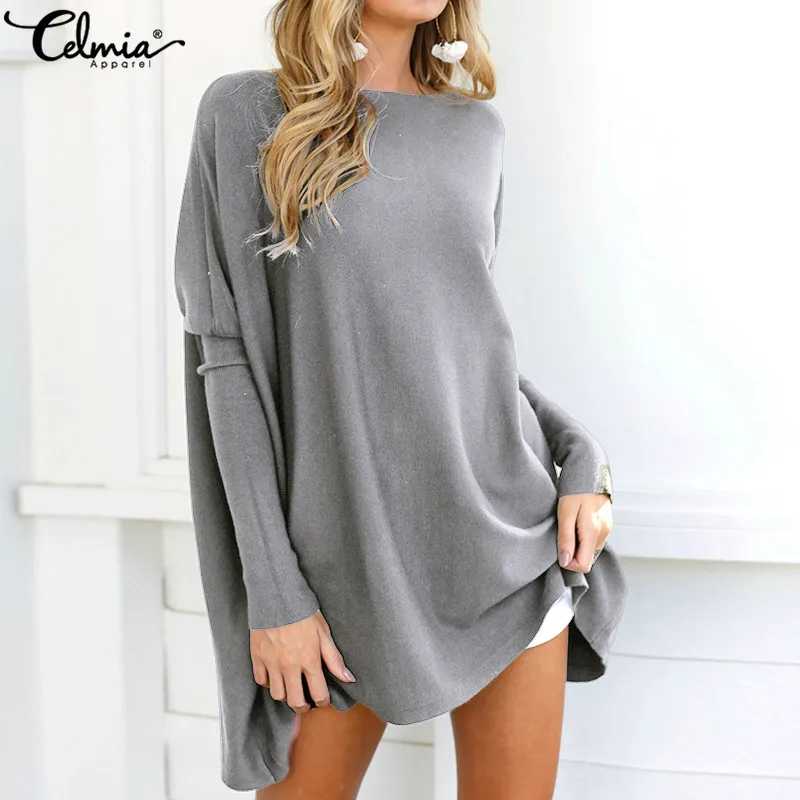 

Celmia Women Long Sleeve Shirts 2019 Autumn Blouse O Neck Solid Casual Loose Top Pullovers Tee Ladies Jumpers Plus Size Blusas