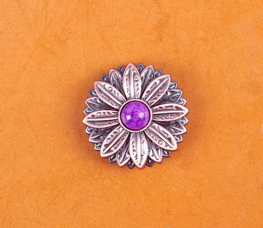 10 шт. 30*30 мм кожа уздечка цветок Concho с фиолетовой бирюзой античная медь