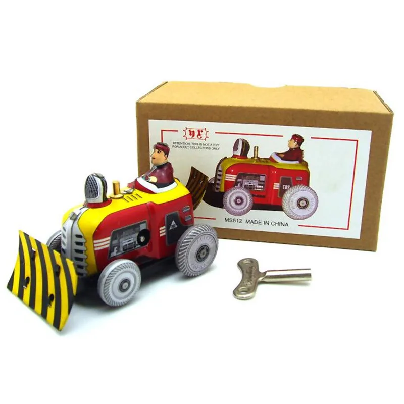 Vintage Retro Small Bulldozer Tin toy Classic Clockwork Wind Up bulldozer Collection Tin Toy For Adult Kids Collectible Gift