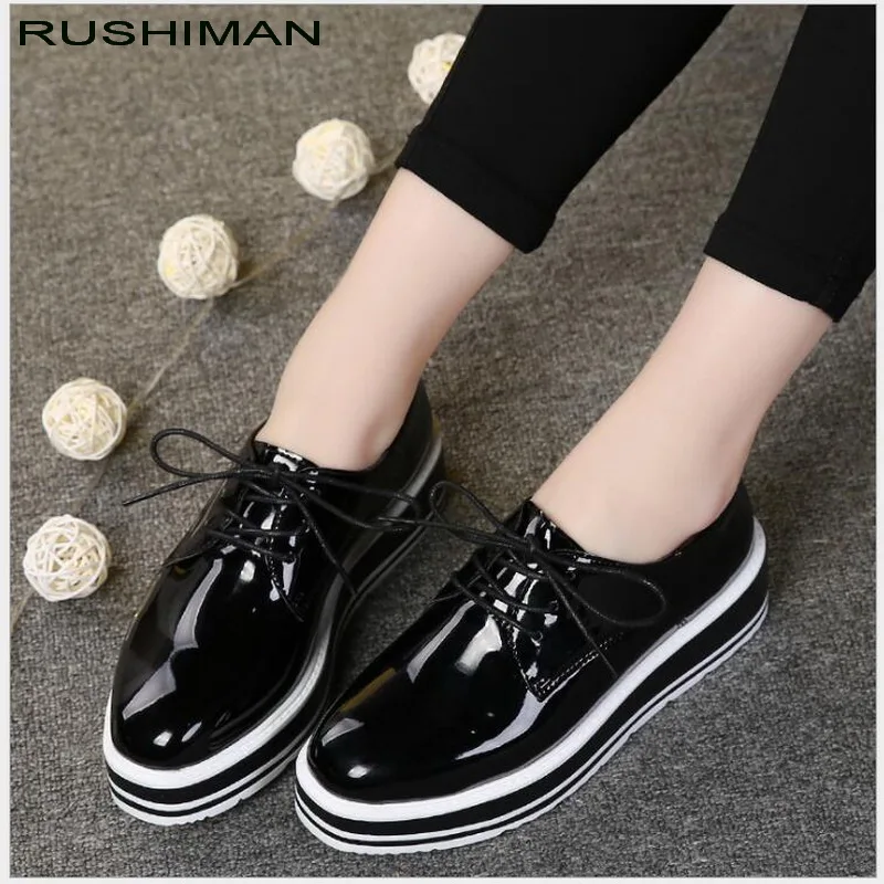 

Spring Autumn women flat platform shoes Brogue Lace Up genuine Leather shoes ladies thick soled shoes female casual oxfords shoe