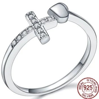 

Aceworks 100% 925 Sterling Silver Cubic Zircon Prom Rings Women Shiny Cross with Heart Bohemia Vintage Brand Design RN2631