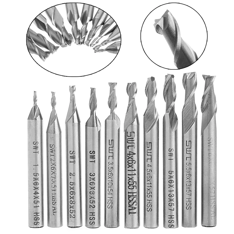 10Pcs 6*6mm Straight Shank HSS 4 Flute Bit End Mill Cutter Cutting Tool CNC Bit