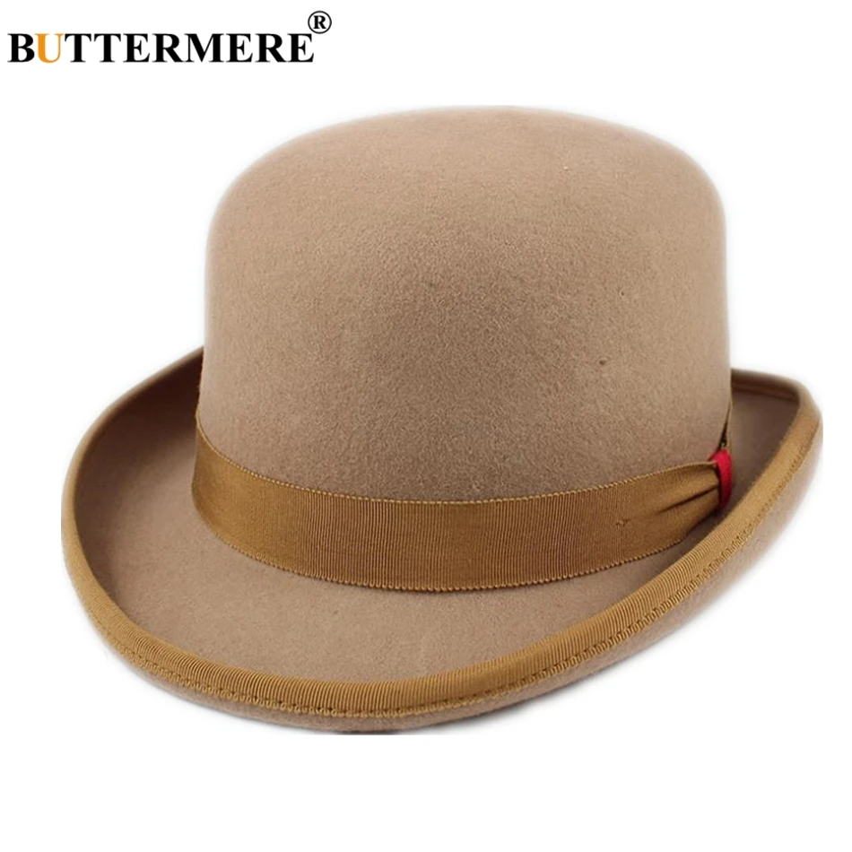 

BUTTERMERE Fedora Edge Hat Women Men Wool Magician Top Hat President Bowler Hat For Men Women Camel Navy Woolen British Fedoras