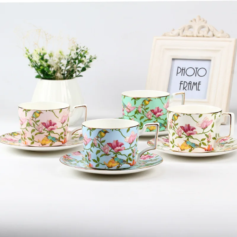 270 мл Весна цветок костяного фарфора кофейные чашки и блюдца элегантные женские любимые матери чайный набор подарок