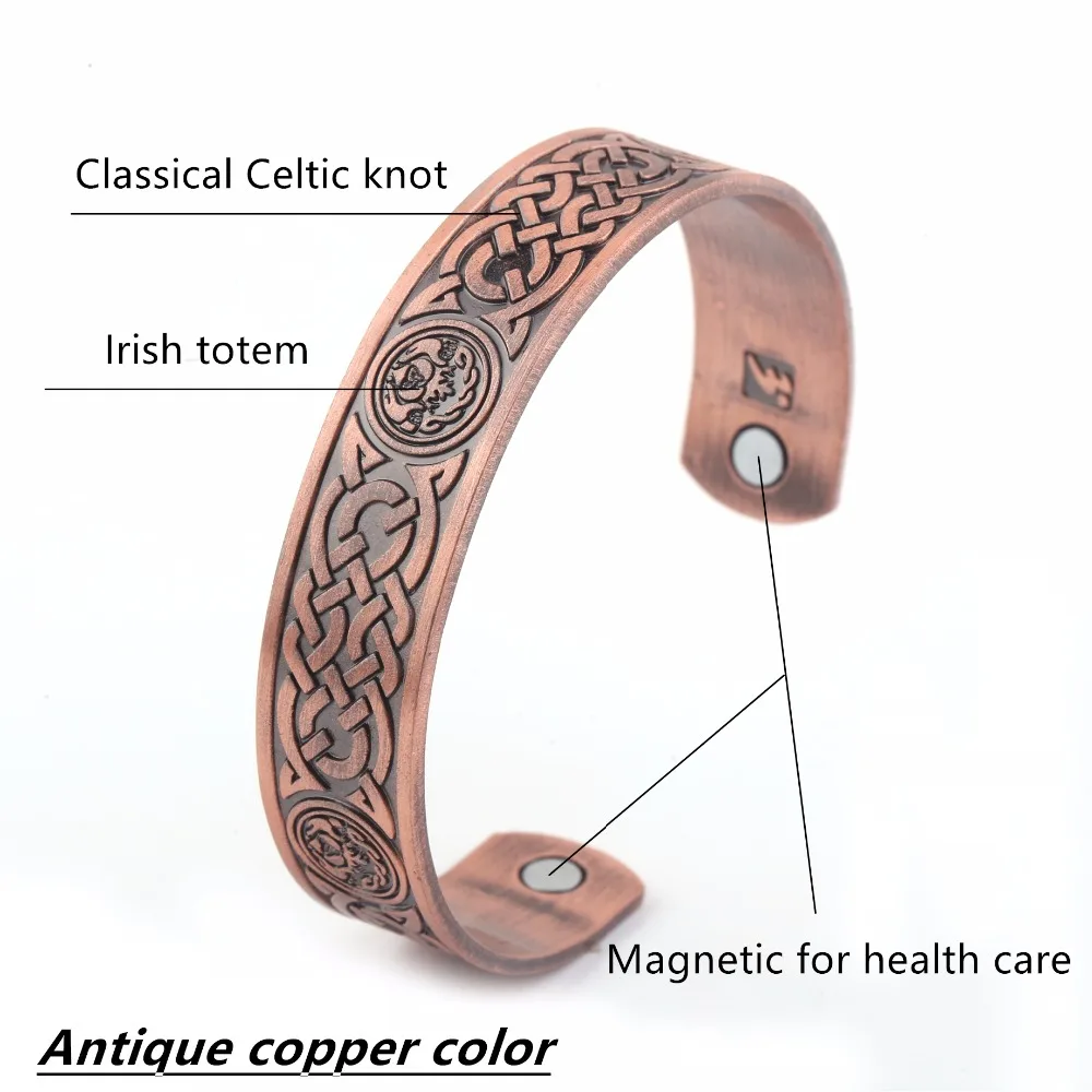 Magnetic therapy health care wicca knot antique copper bracelet cuff bangles