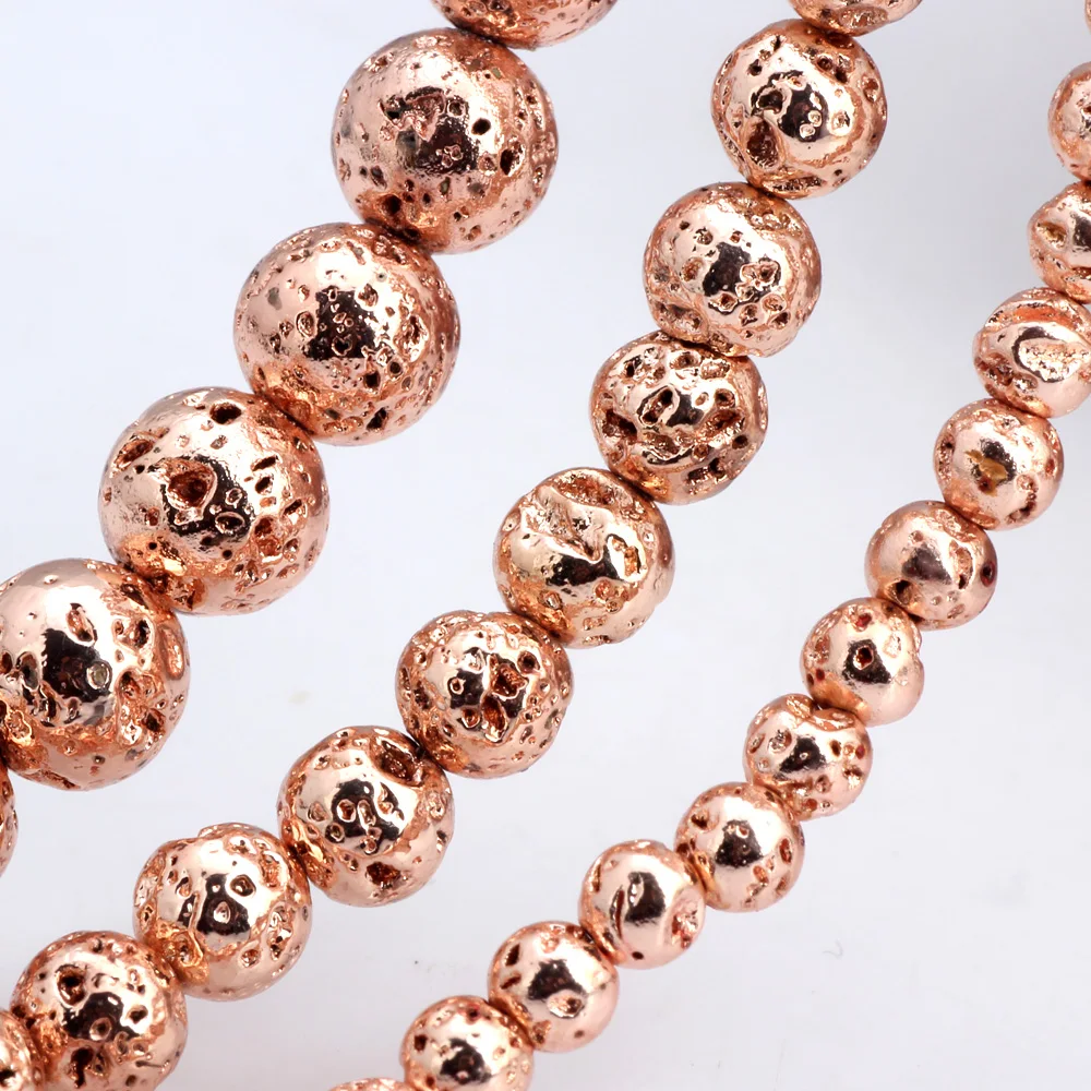 

Olingart Natural Volcanic Rock Stone Plating Rose gold Round Beads 4MM 80pcs/6MM 60pcs/8MM 35pcs DIY Necklace Jewelry Making