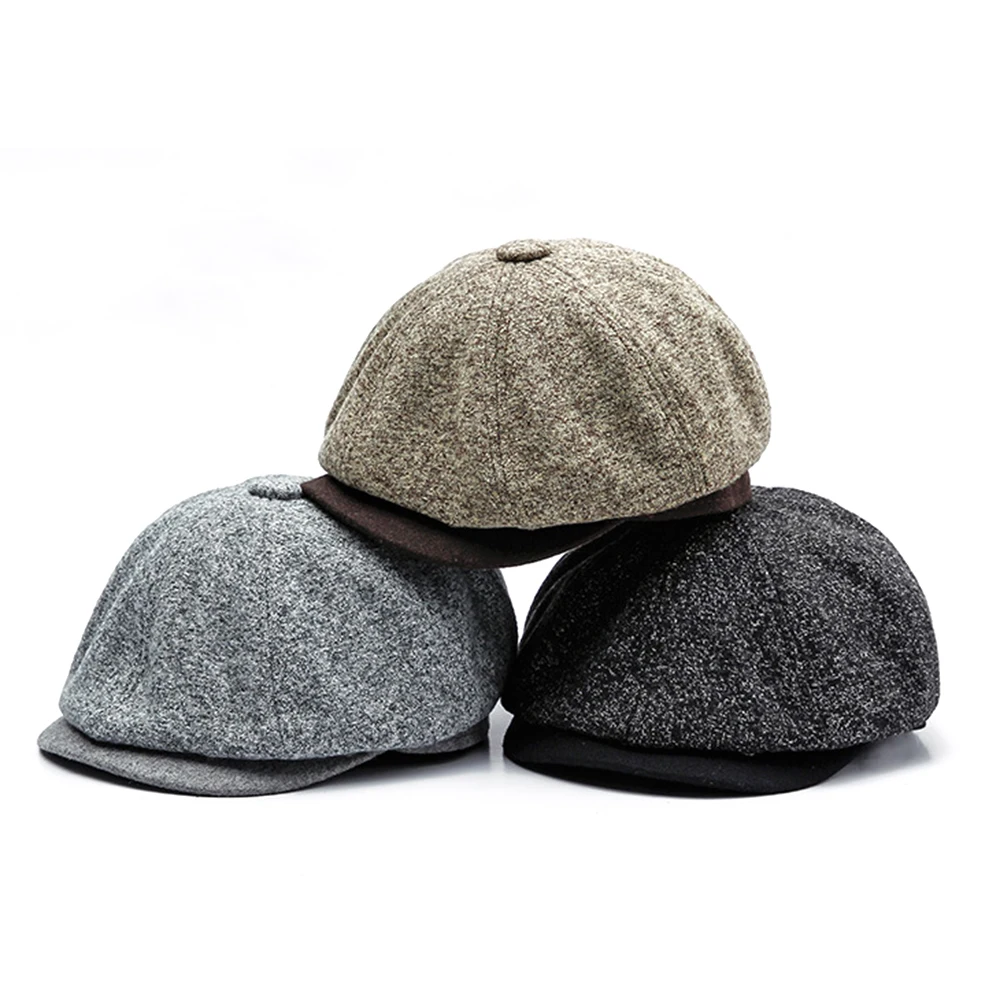 Simple Men Solid Color Wool Felt Gatsby Berets Cap Outdoor Cabbie Golf Newsboy Hat