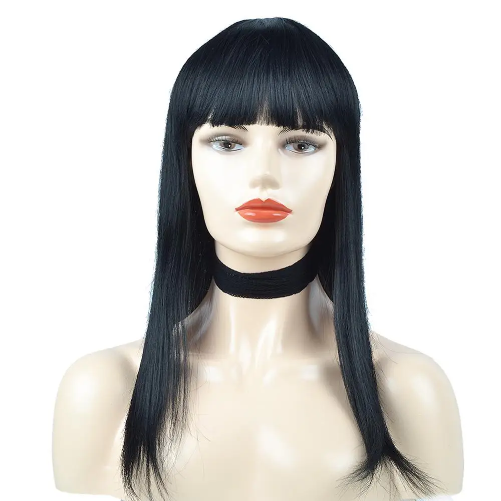 

Synthetic Straight Wigs With Full Bangs 16'' Glueless Natural Wigs For Women Black Ombre Cosplay Wigs High Temperature Women Wig