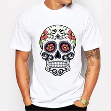 Latest 2016 fashion short sleeve floral sugar skull t-shirt men harajuku funny tshirts homme Hipster clothing O-neck cool tops