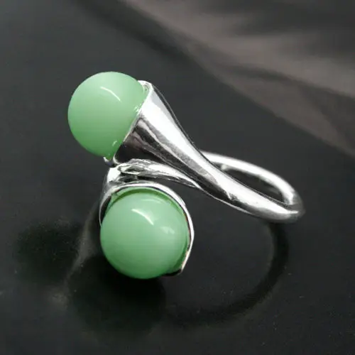 

wholesale noble GREEN BEAD ROUND GEMS 925 STERLING SILVER RING SIZE 7 8 9 10