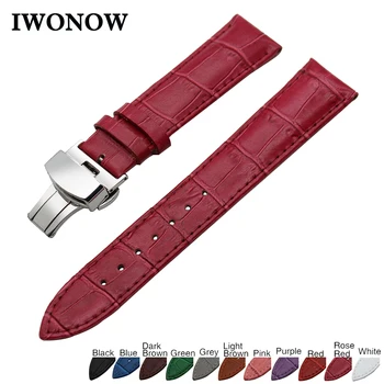 

Genuine Leather Watch Band 22mm for Pebble Time / Steel Stainless Steel Butterfly Buckle Strap Wrist Belt Bracelet + Spring Bar