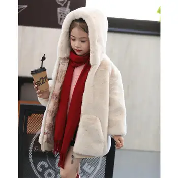 

2019 New Winter Kids Girl Clothes Faux Rex Rabbit Fur Outerwear Children Thick Warm Princess Jacket Teen Girl Hooded Coat Q838