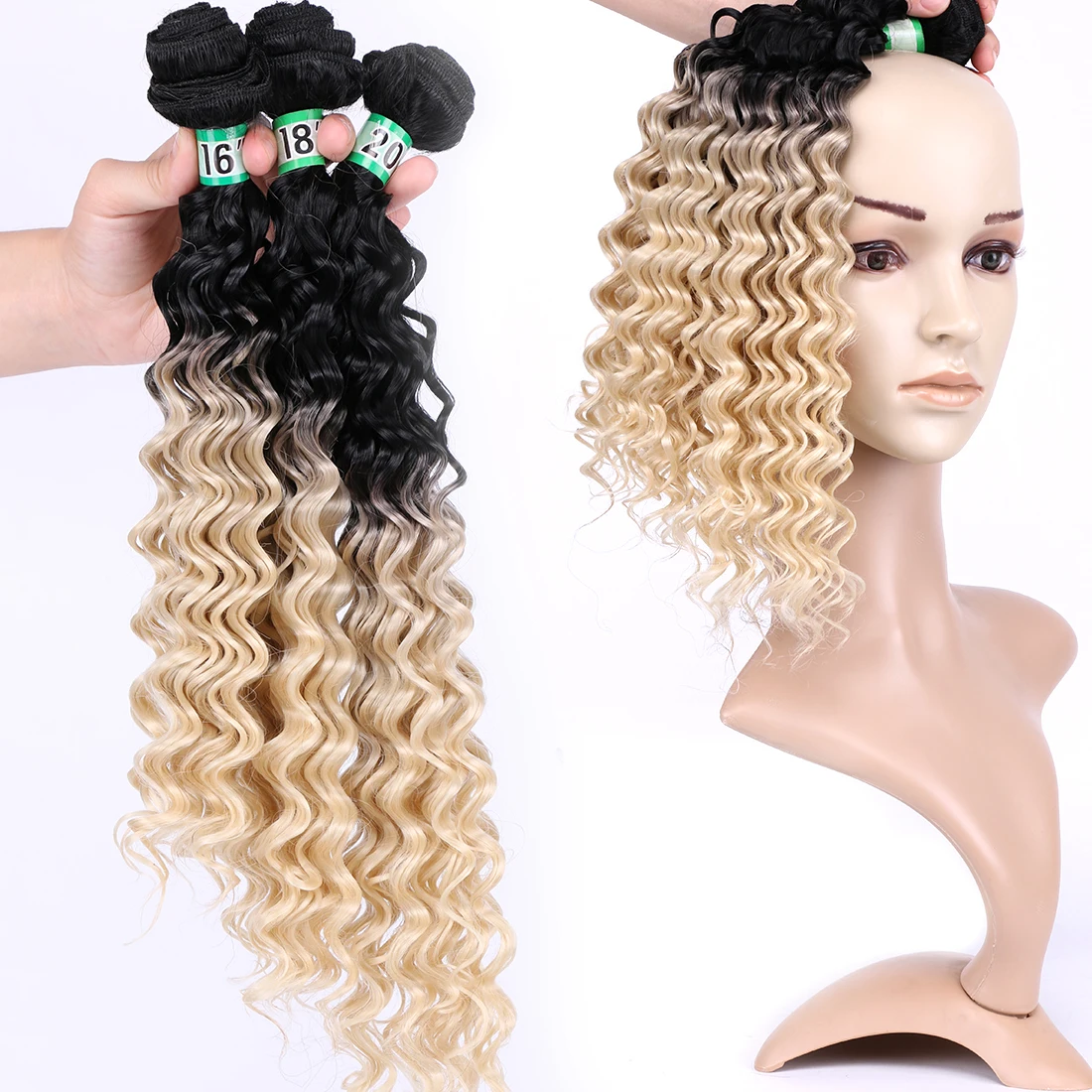 REYNA 2 шт./партия глубокая волна синтетические волосы для наращивания Омбре цвет волоконного переплетения волос для женщин