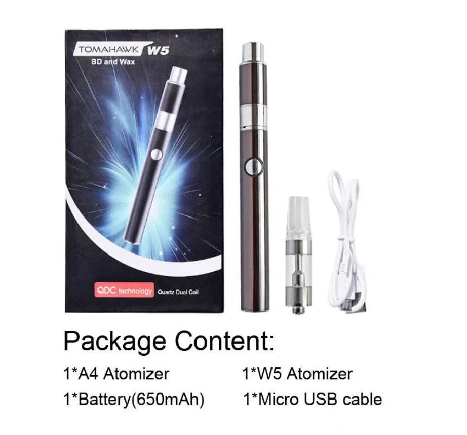 

Authentic Tomahawk W5 2 in 1 Starter Kit 650mAh Box Vaporizer for Wax and Thick Oil All In One Pocket Vape Device