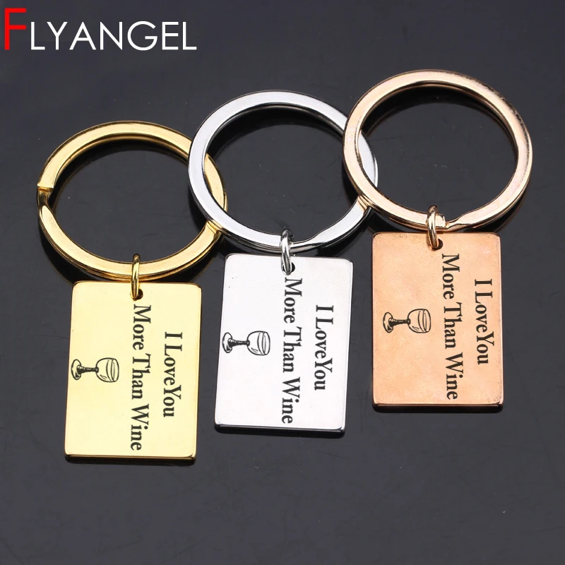 

New Creative Keychain Pendant Engraved Wine Glass I Love You More Than Wine Keyring Car Key Tag Jewelry For Wine Lover Gifts