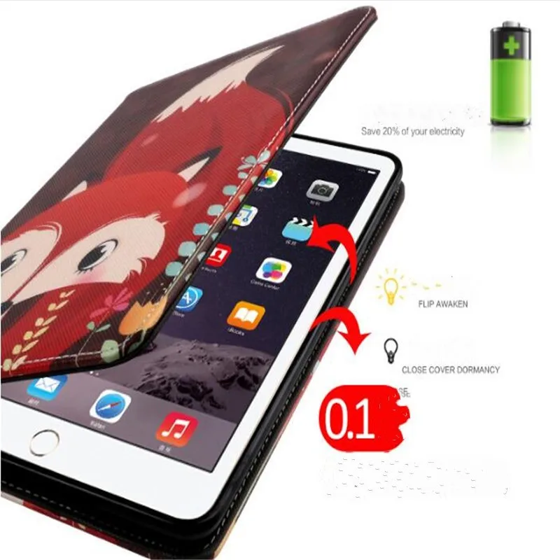 

New arrive cartoon cute squirrel fox pattern leather cover for ipad pro 9.7inch A1673 A1674 brand quality tablet case with sleep