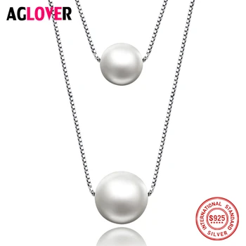 

10mm Pearl 925 Silver Necklace Jewelry Woman Charm Freshwater Pearl Pendant Silver Box Chain Necklace Fashion Jewelry