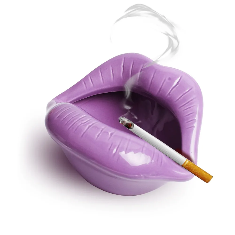 Ceramic Cigarette Ashtray Novelty Lip Mouth Cigarette Ashtray Holder For Smoker Fashion Home & Office Decorations Purple