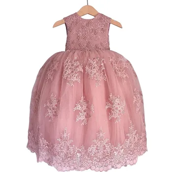 

Lace Ball Gown Flower Girl Dresses Appliques Girls Pageant Gowns Vintage Communion Dress Big Bow Back Custom Made Puffy Dress
