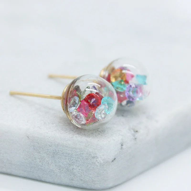 

2019 latest design brand jewelry 10MM glass ball filled with earrings for women .