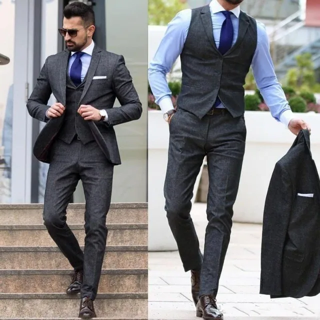 Men Suits 2018 Slim Fit Wedding For Dark Grey Groom Tuxedo Prom Smart Casual Business Costume Homme Mariage | Мужская одежда