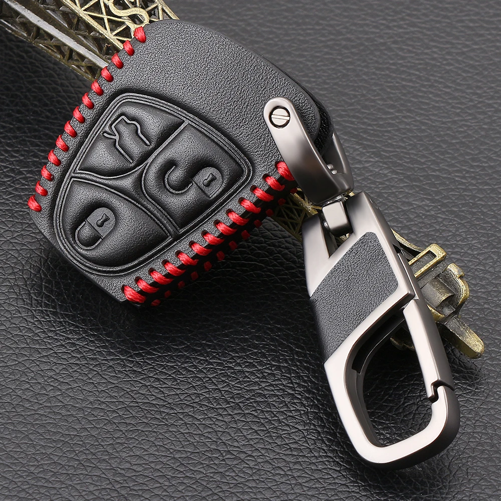 VCiiC 3/4 Button Genuine Leather Car Key Case Cover Bag Holder Wrap For Mercedes Benz AMG B C E