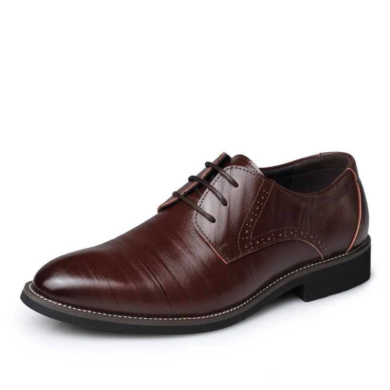 Кожаные выразительные мужские деловые модельные туфли черного цвета с острым носком размера плюс 38, 48; дышащие классические свадебные туфли; мужские лоферы - Цвет: Шоколад