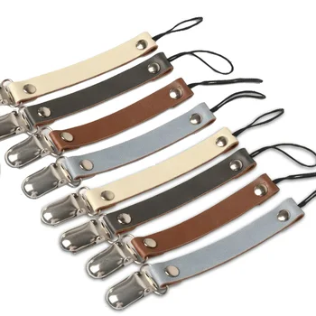 

50 Pcs Leather Baby Pacifier Chain Clip Short Paragraph Soother Nipple Holder Clasps Metal Pacifier Clips Baby Accessories