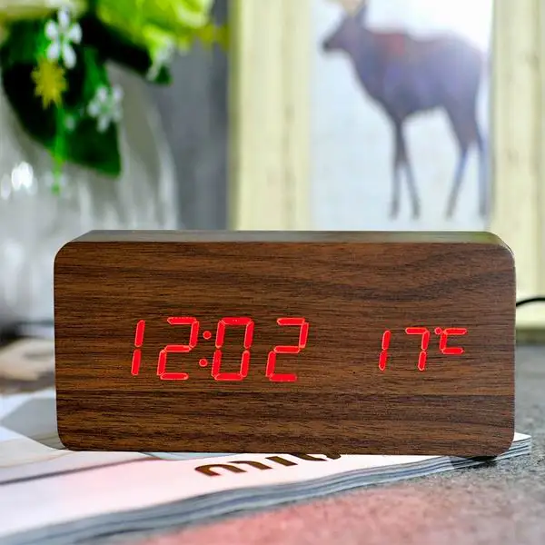 brown red Лучшие часы высокого класса, термометр будильник светодиодный цифровой голосовой настольные часы, 13 цветов цифровые часы батарея/USB питание - Цвет: brown red