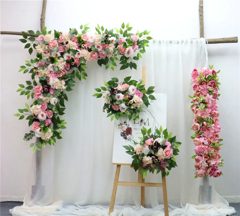 Свадебный искусственный шелк роза ряд дома настенное крепление декор занавес цветок свадьба организовать украшение арки Флорес маленький угловой цветок