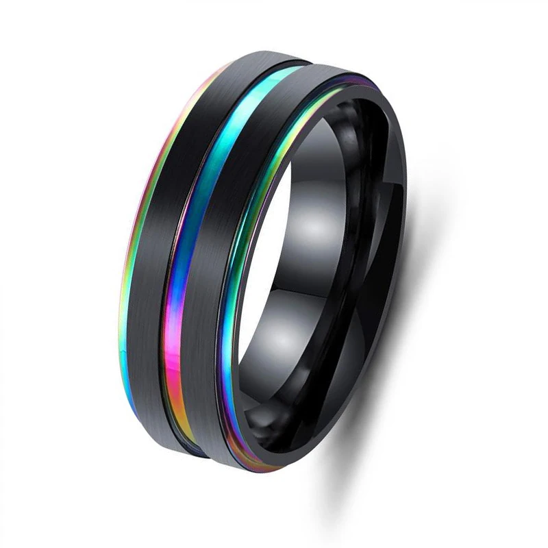 Black and Gold Color Wedding Bands Fashion Mens Ring Titanium Stainless