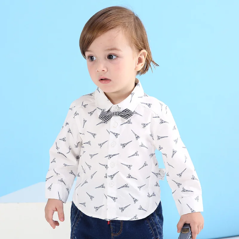 

Children's shirt spring new cotton baby coat tower printed baby children's shirt tie