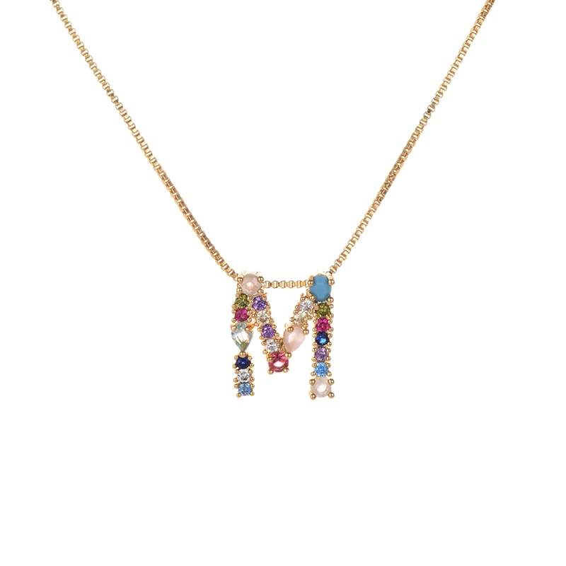 Модное ожерелье с подвеской из Инкрустированного кристалла в форме сердца с надписью «MOM», подарок на день матери, медные ювелирные изделия высокого качества - Окраска металла: M